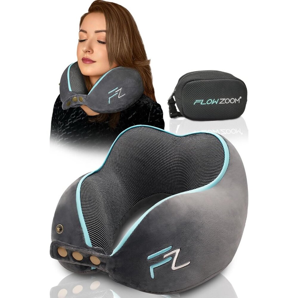 Gray & Teal Memory Foam Travel Neck Pillow